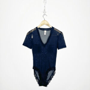 We are HAH Body Glove Bodysuit Noir BLACK short sleeve semi sheer mesh S SMALL